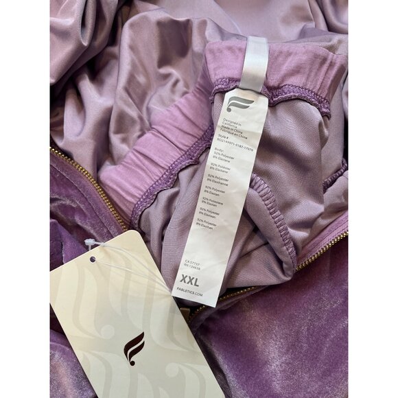 Fabletics Womens Long Sleeve Purple Wide Leg Zip-Up Velour Jumpsuit XXL Pockets - Picture 11 of 13